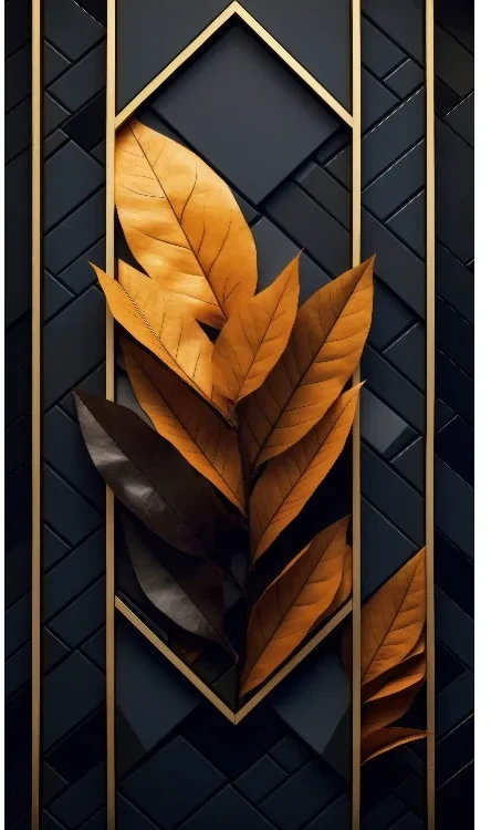 Seytex Siyah Gold Çerçeve Yaprak Duvar Kağıdı