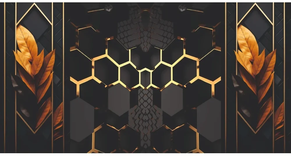 Seytex Siyah Gold Yaprak Sütun Duvar Kağıdı