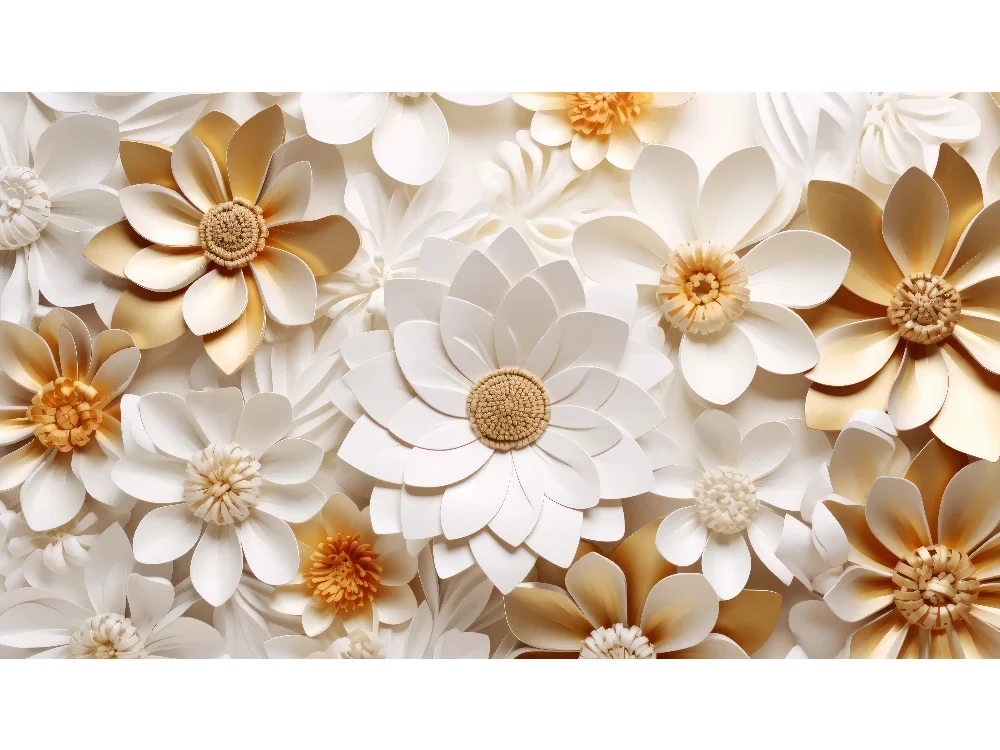 Seytex ÇM-009 Seytex Beyaz Gold Çiçekli Duvar Kağıdı tekstil duvar kağıdı